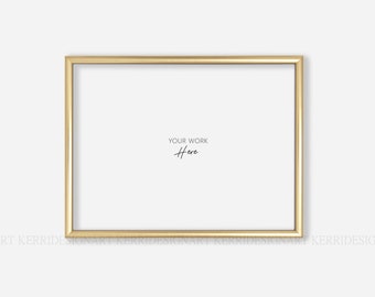 Könnte beinhalten: Ein goldener Bilderrahmen mit weißem Hintergrund. Der Text "YOUR WORK Here" ist in schwarzer Tinte auf dem weißen Hintergrund geschrieben.