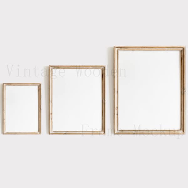 Wood Frame Mockup Set of 5/5x7 8x10 11x14 Vintage Wooden Frame Mockup - Mock Up Wall Art - Styled Frame Mock up - Instant Download Mockup -