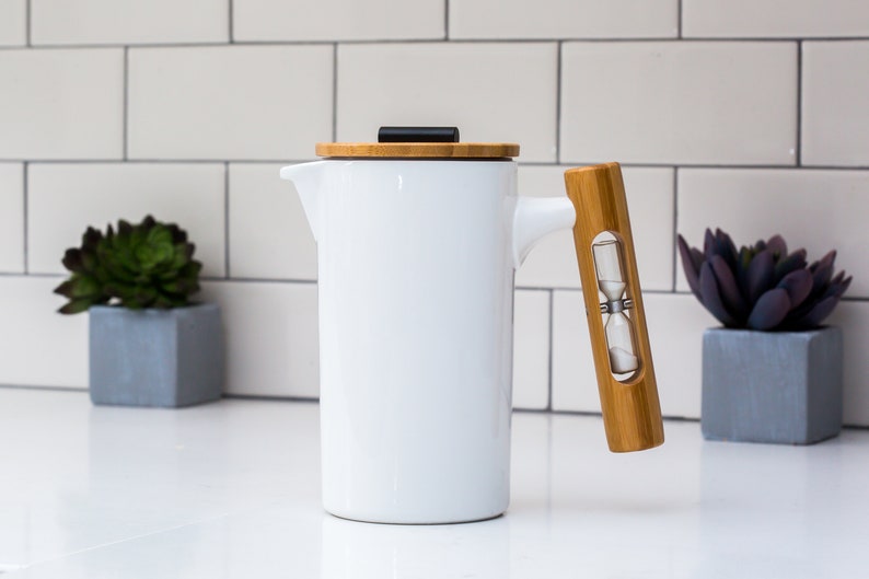 French Press Coffee Maker With Hourglass by StramperPress White