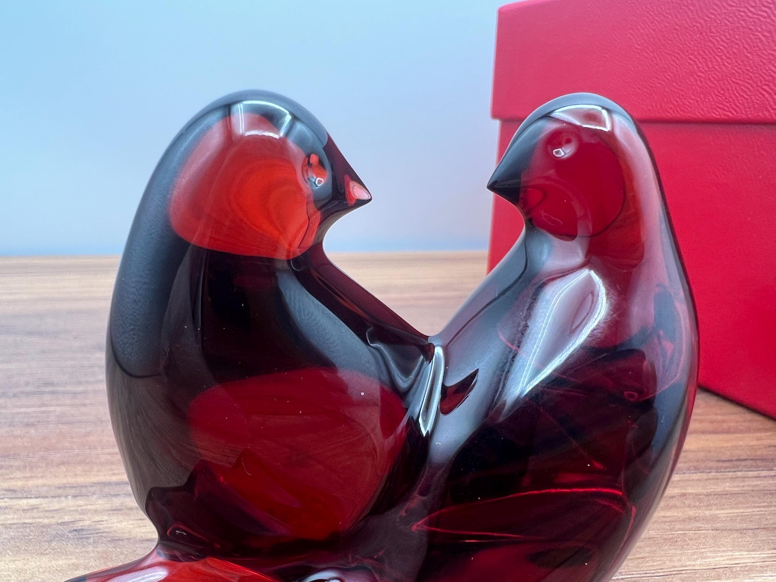 Baccarat Ruby Red Crystal Doves Paperweight - St. Valentin
