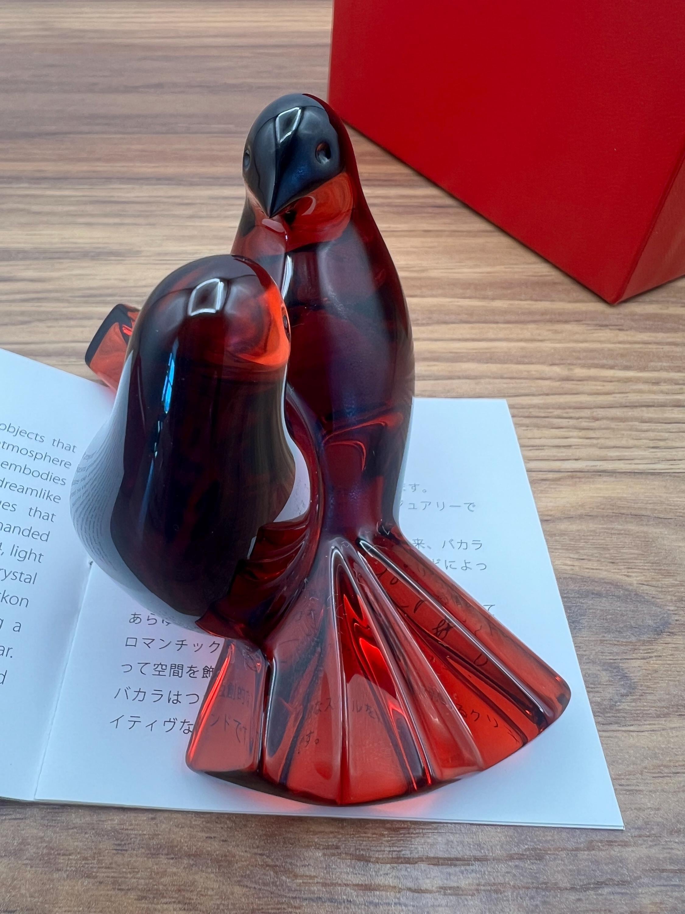 Baccarat Ruby Red Crystal Doves Paperweight - St. Valentin