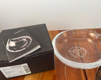 Orrefors Clear Crystal Sweetie Double Heart Bowl - Made in Sweden - Designed by Martti Rytkonen - Box included