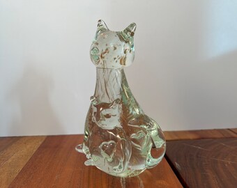 Art Glass Cat Figurine - Rose Gold Flake Kitten with Heart