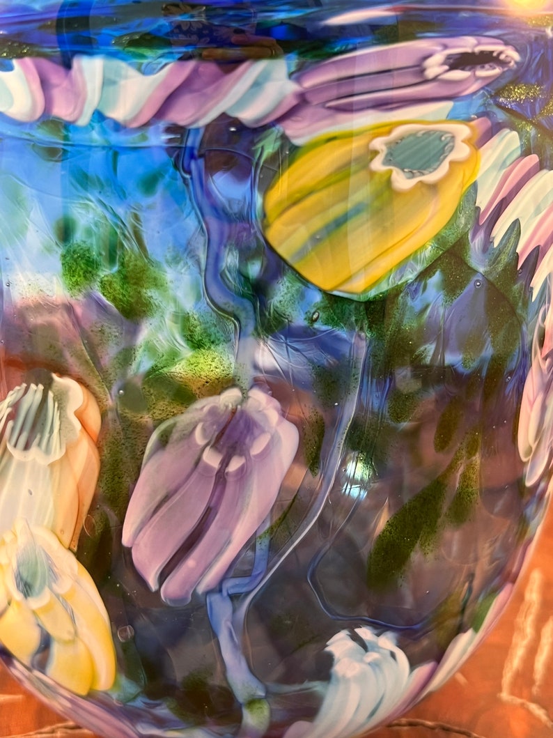 Paul Counts Pulled Millefiori Art Glass Vase Ocean or Flower Design