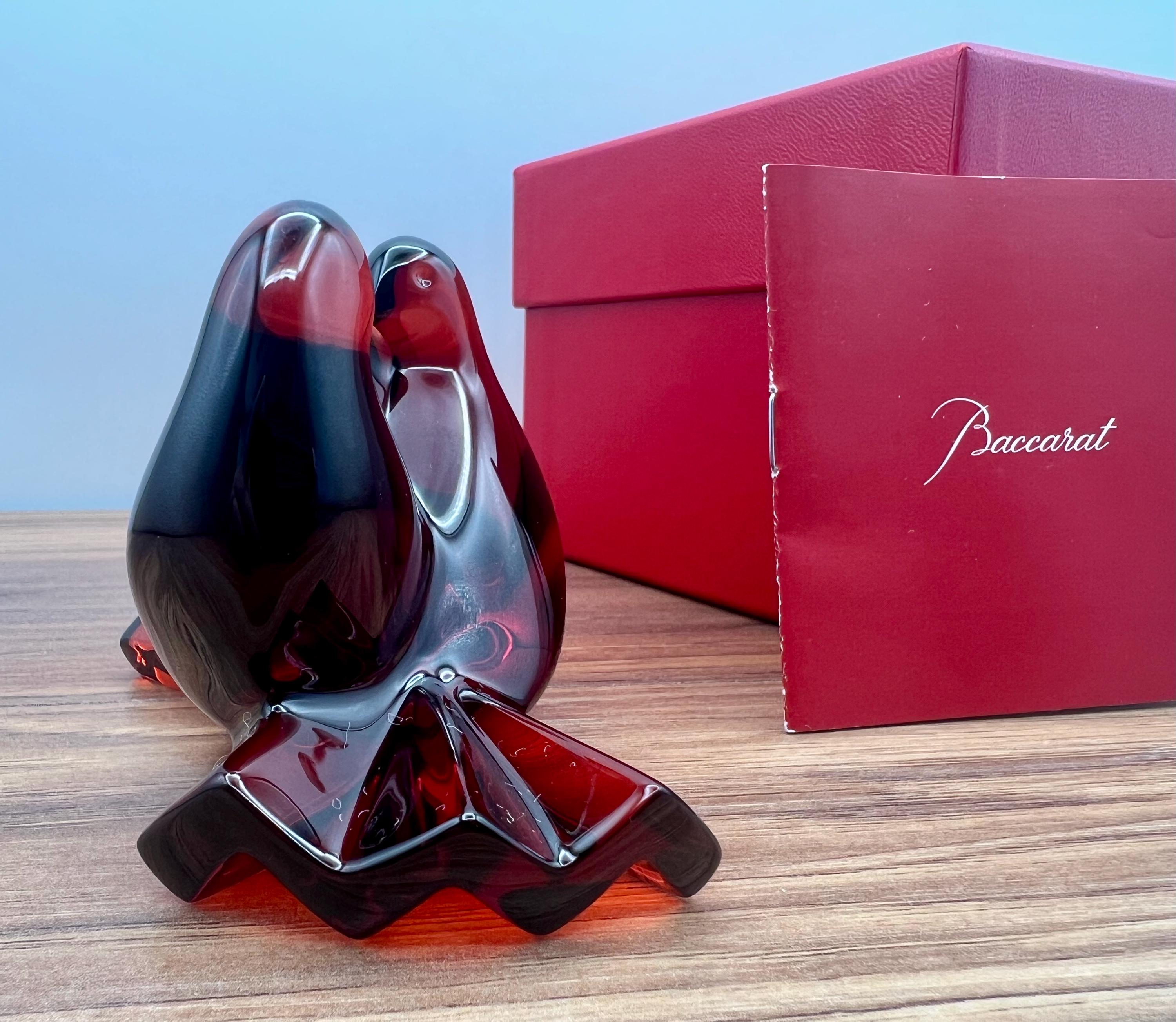 Baccarat Ruby Red Crystal Doves Paperweight - St. Valentin