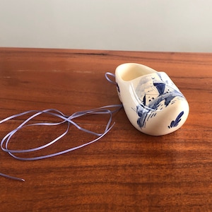 Ceramic Holland Shoe or Clog - Hand painted Windmill Design- Made by Delfts Blauw