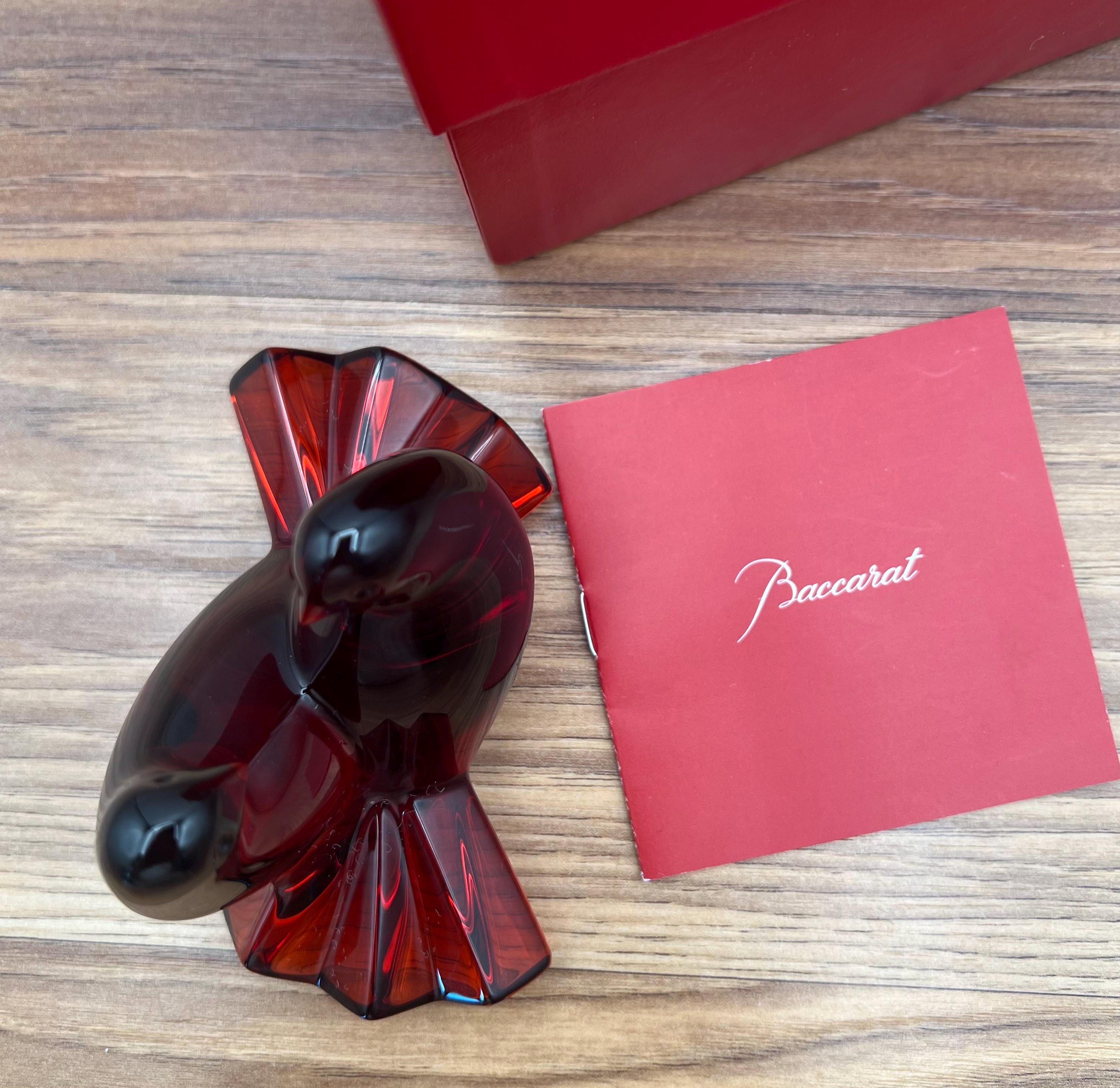Baccarat Ruby Red Crystal Doves Paperweight - St. Valentin