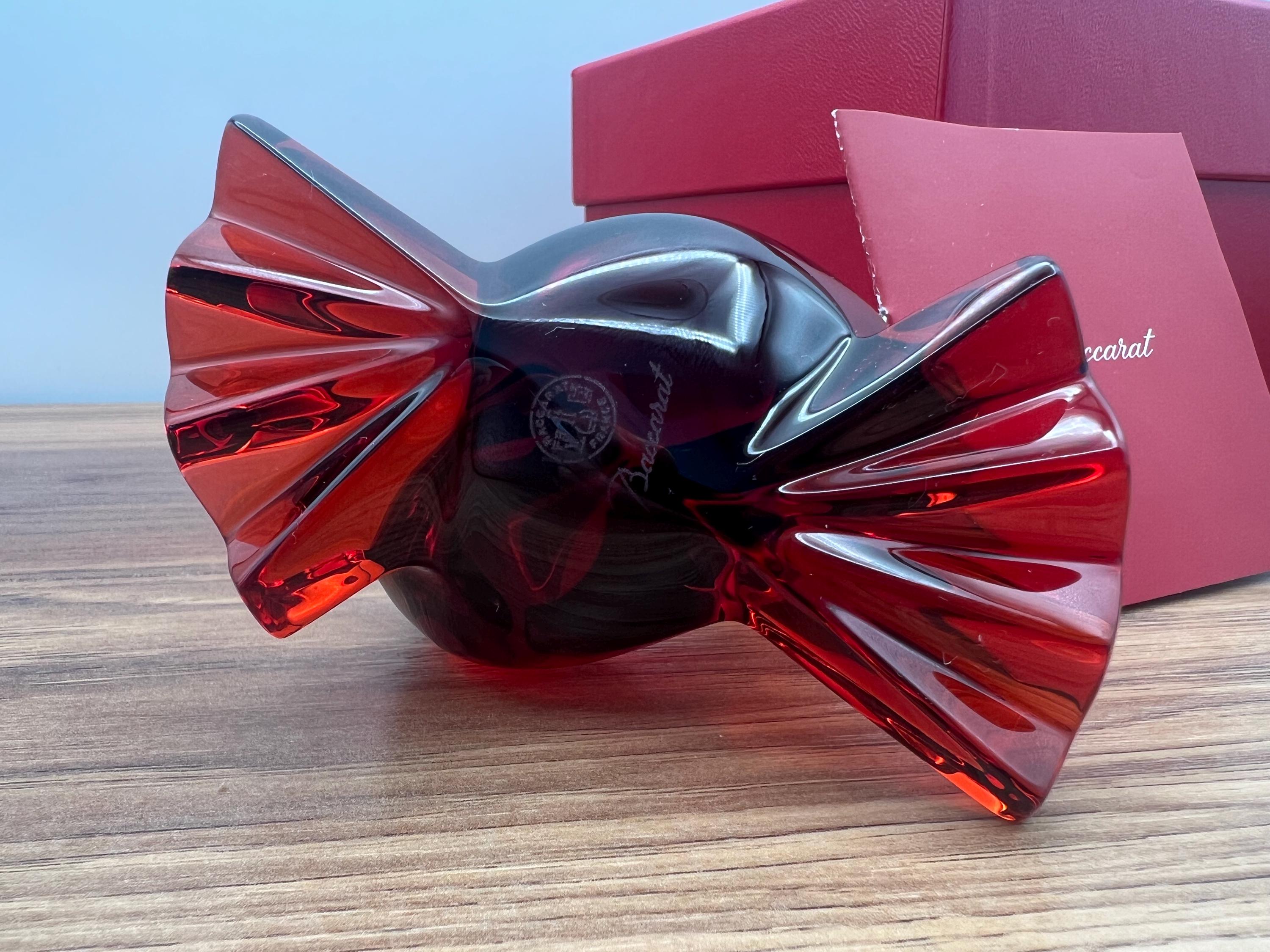 Baccarat Ruby Red Crystal Doves Paperweight - St. Valentin