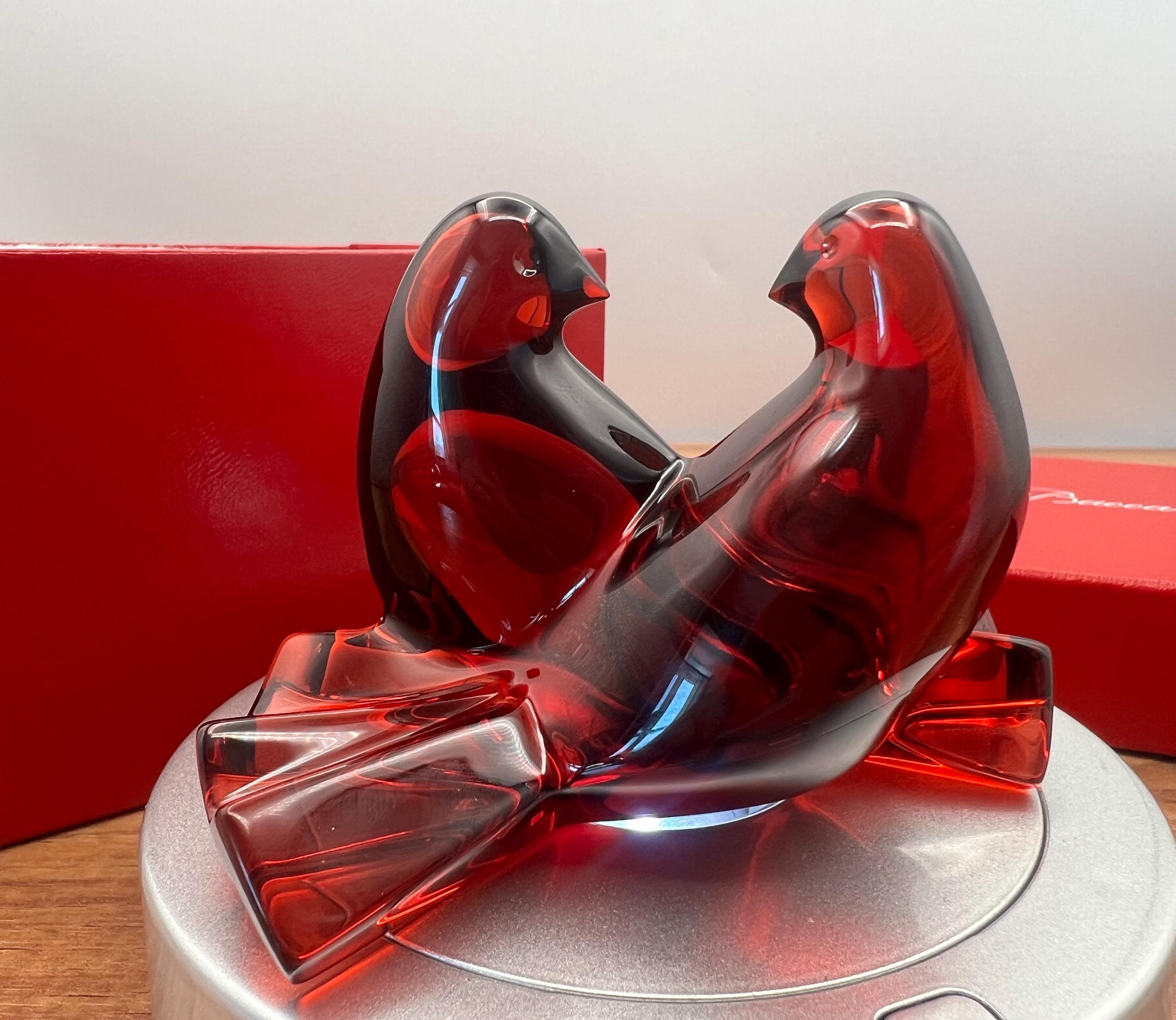 Baccarat Ruby Red Crystal Doves Paperweight - St. Valentin