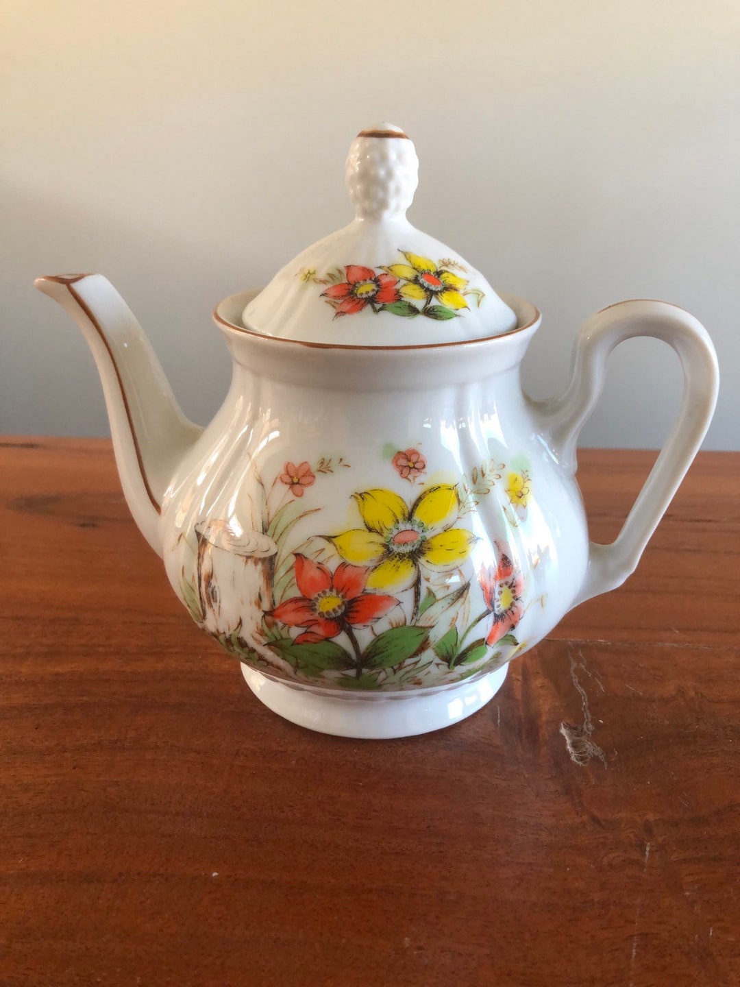 Vintage Small White Teapot Wild Floral Design Made in Japan 24 Oz Etsy