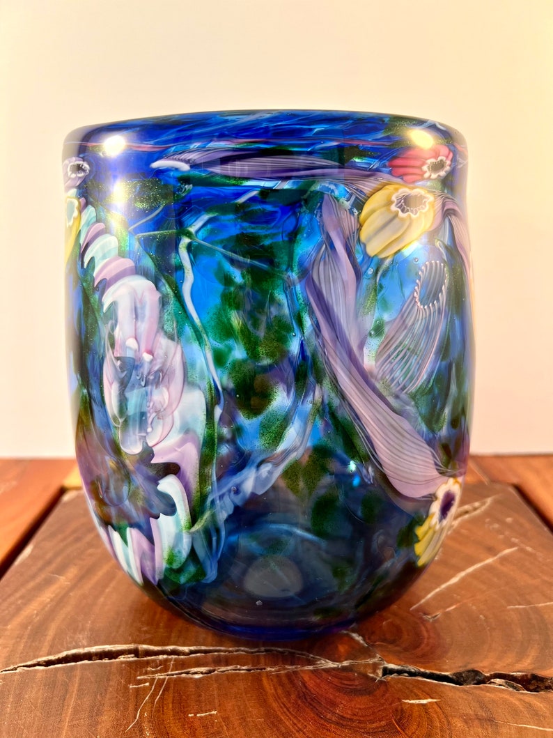 Paul Counts Pulled Millefiori Art Glass Vase Ocean or Flower Design