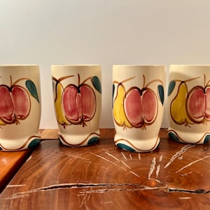 Medium Ceramic  Drinking Glasses - Pear and Apple Design - Purinton Pottery - U.S.A - 10 fl oz