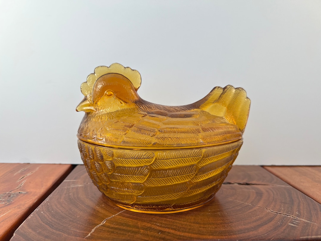 Vintage Hen on Nest Covered Chicken Candy Dish Amber 7 Etsy