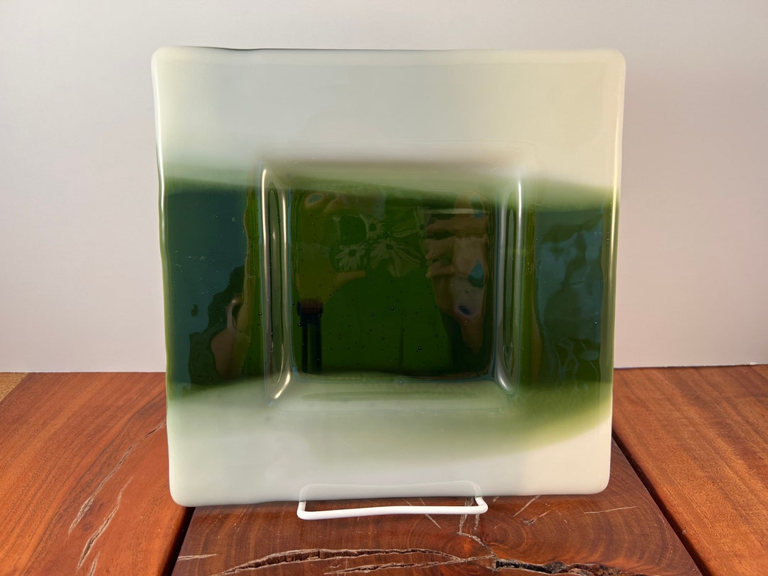 Fused Glass Square Plate With Inset and Wide Rim White and Etsy