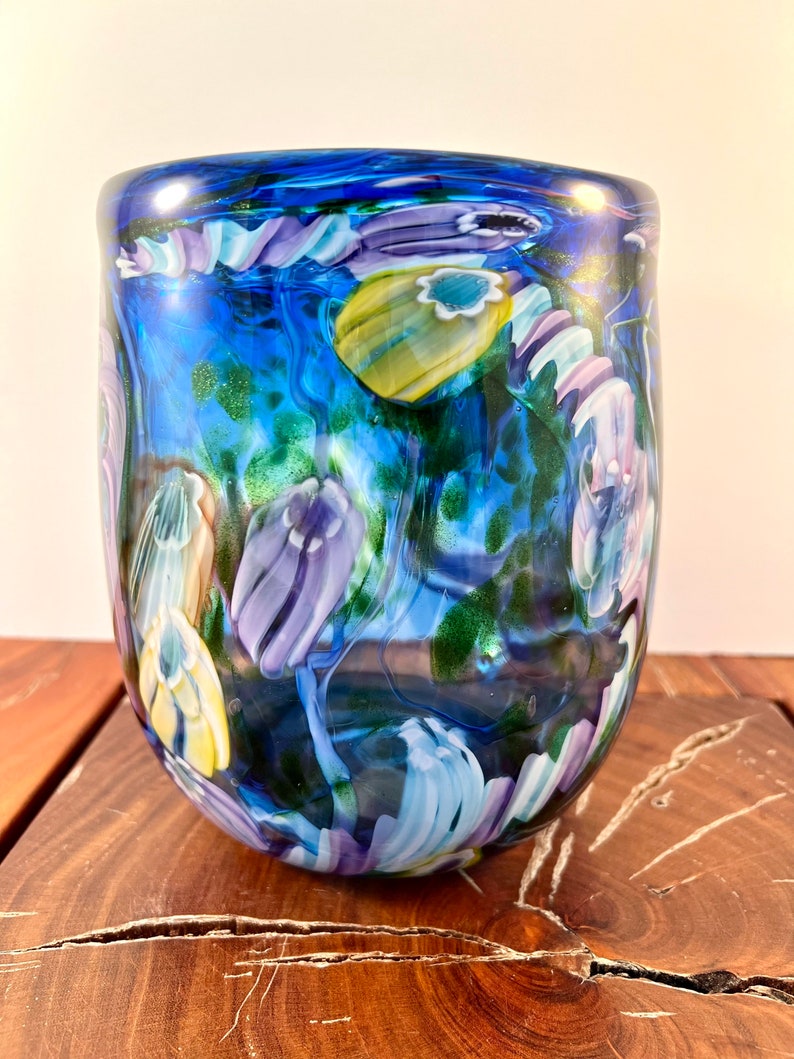 Paul Counts Pulled Millefiori Art Glass Vase Ocean or Flower Design