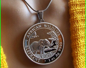Jewellery pendant. Somalia Elephant 2019. 999.9 Silver.