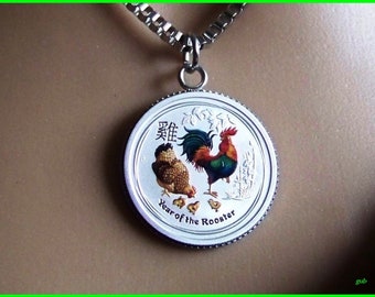 Silver jewelry, year of the rooster 2017. 999.9 silver on stainless steel.