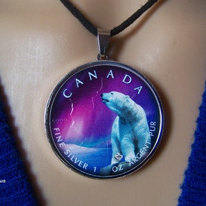 Jewelry Pendant, Northern Lights, Canada. Coin colored, 999 silver on stainless steel.