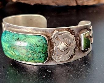 1940s Vintage Green Turquoise Old Pawn. 6 3/4" wrist JB 134