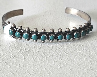 Vintage Zuni Sterling Silver Turquoise Snake Eye Bracelet 6 1/4"  JB 54