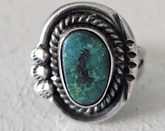 Old Cerillos Turquoise Vintage Ring Old Pawn Size 5 JR 279