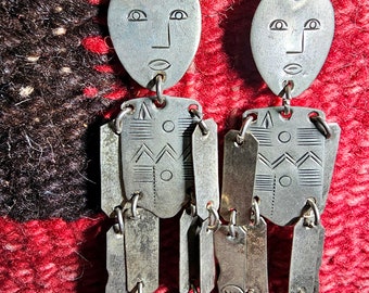 Articulated People Silver Earrings Vintage Sterling