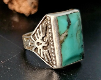 Turquoise Zuni Thunderbird Vintage Ring Old Pawn Size 10 1/2 JR 410