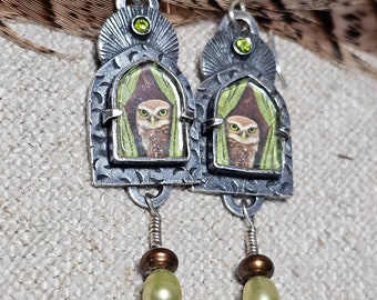 Eswin Wilson Owl Vintage Dangle Earrings Sterling