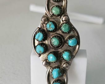 Unusual Long Zuni Snakeyes Vintage Sterling Ring Old Pawn Size 5 JR 242