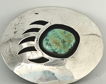 Bear Paw Turquoise Sterling Vintage Buckle  Old Pawn JK 207