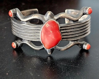 Coral Vintage Native Cuff Old Pawn. 6 1/4" wrist JB 158