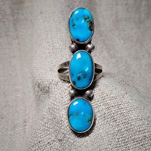 Dramatic Blue Turquoise Statement Ring 3 Large Stones Old Pawn Size 11