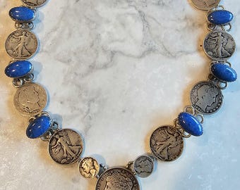 Betty Yellowhorse Coin Silver Necklace Turquoise Old Pawn Sterling Silver JN 758