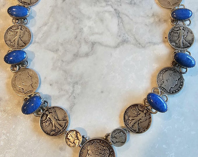 Featured listing image: Betty Yellowhorse Coin Silver Necklace Turquoise Old Pawn Sterling Silver JN 758