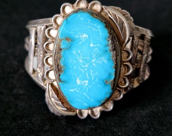 Bright Blue Turquoise Cuff Vintage Native  Old Pawn fits 6 3/4" wrist. JB 248