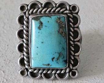 Rectangular Blue Turquoise Vintage Sterling Native Ring Old Pawn Size 802
