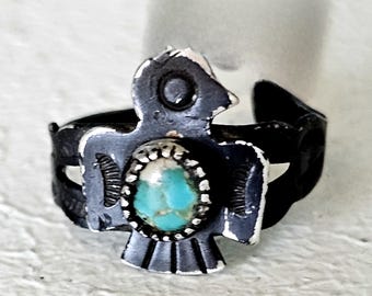 Tiny Thunderbird Vintage Native Silver Sterling Ring Size 2 1/2  JR 298