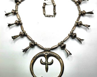 Smaller Silver Squash Blossom Necklace with Hands Old Pawn Sterling. JN 625