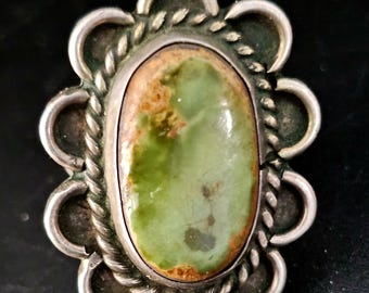 Green Cerillos Turquoise Vintage Ring Old Pawn Size 7 JR 421