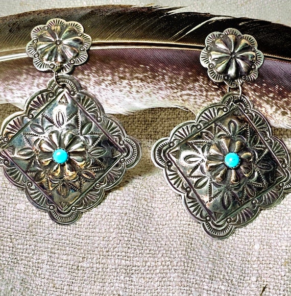 Dramatic Large Silver and Turquoise Concho Vintage