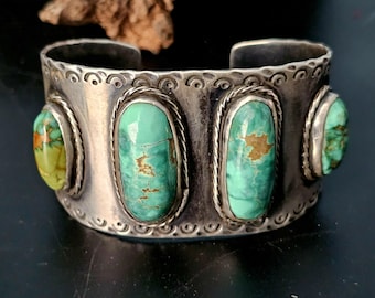 Turquoise Vintage Native Cuff 4 Blue Turquoise Old Pawn fits 6 1/2" wrist. JB 133