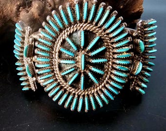 Bellson Zuni Cluster Natural Turquoise Vintage Native Cuff Old Pawn fits 6 1/2" wrist JB 217