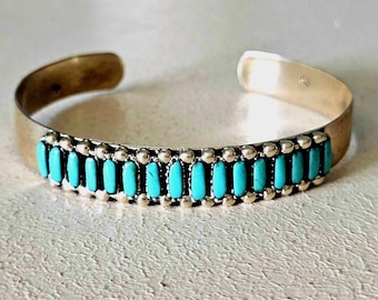 16 Blue Turquoise Needlepoint Zuni Stacker Bracelet Old Pawn fits 7" wrist.  JB 63