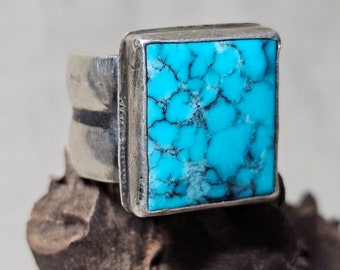 Blue Turquoise MCM Ring Vintage Native Man Size 11 Old Pawn