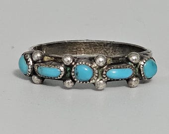 Dot Dash Zuni Blue Turquoise Vintage Sterling Band Old Pawn Size 5 3/4 JR 92