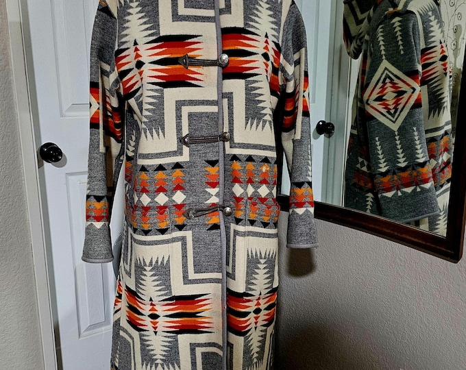 Featured listing image: Vintage Pendleton Aztec Long Coat Duster Medium size #C 45