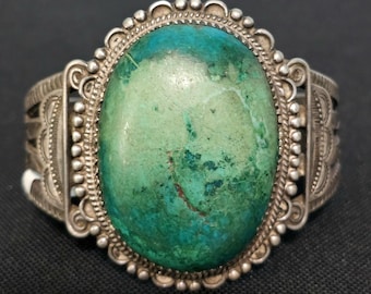 C1940s Huge Chrysacolla Vintage Native Sterling Old Pawn fits 7 1/4" wrist. JB 203