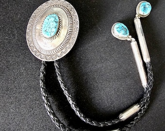 Signed Big Silver Turquoise Vintage Sterling Bolo  # JBO 179