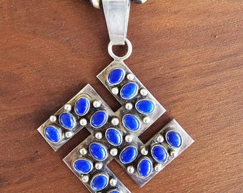 Lapis & Sterling Whirling Log Necklace Vintage 1970s Old Pawn JN 743