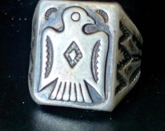 Bell Trading Post Thunderbird Vintage Ring Sterling Old Pawn Size 9 JR 367
